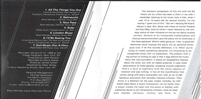Brad Mehldau - Art of the Trio 4: Back at The Vanguard CD