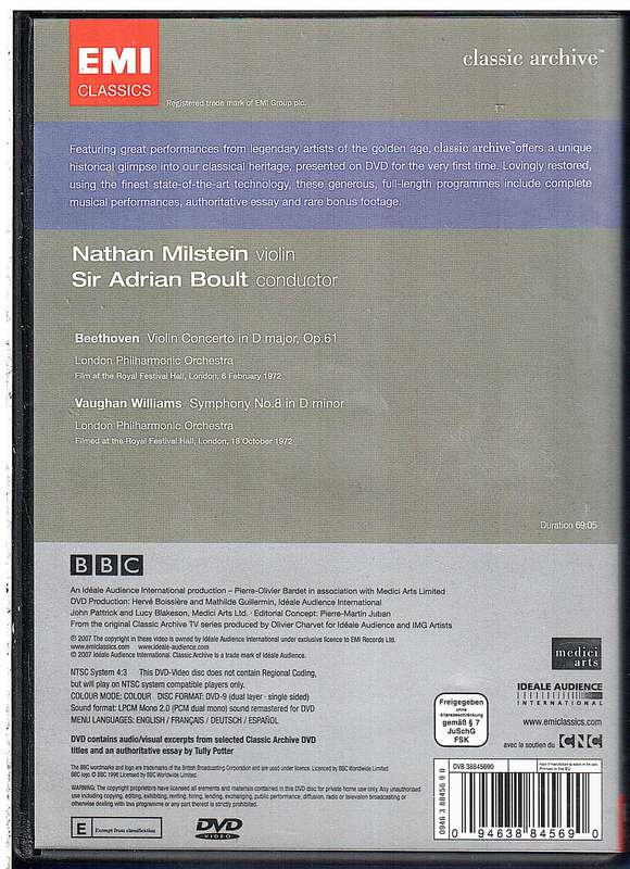Nathan Milstein/Sir Adrian Boult: Beethoven/Vaughan Williams  Violin Concerto In D Major etc DVD