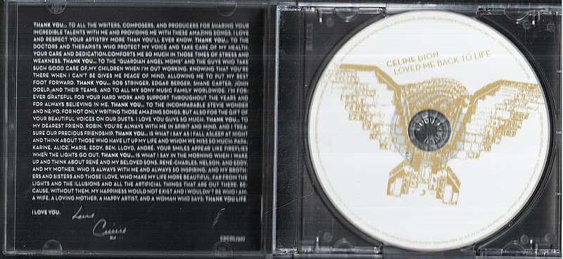 Celine Dion - Loved Me Back To Life CD jewelcase in cardboard slipcover