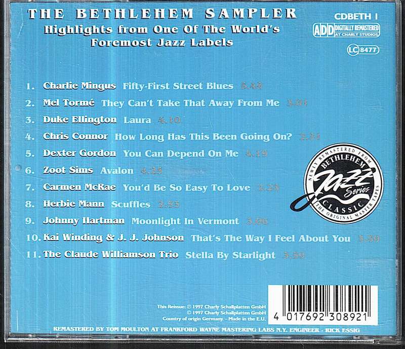 The Bethlehem Sampler: Highlights from One of the World's Foremost Jazz Labels CD