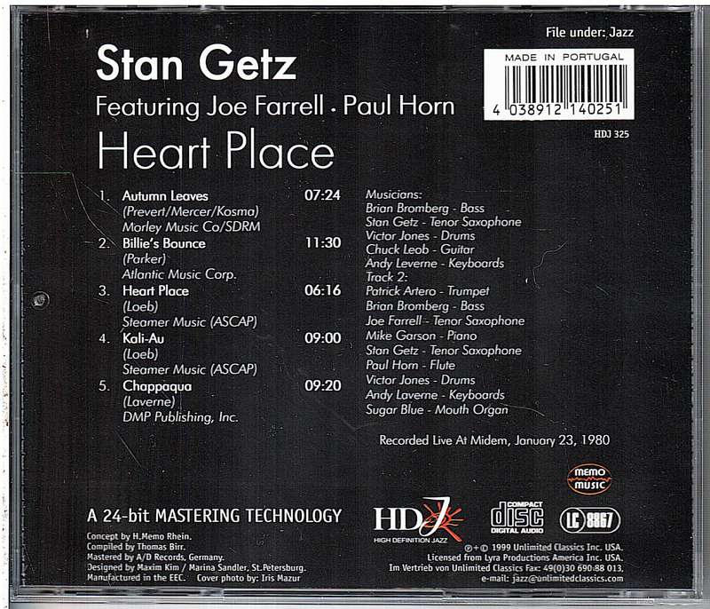 Stan Getz Featuring Joe Farrell & Paul Horn - Heart Place CD