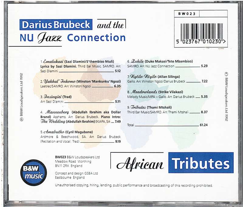 Darius Brubeck And The NU Jazz Connection - African Tributes CD