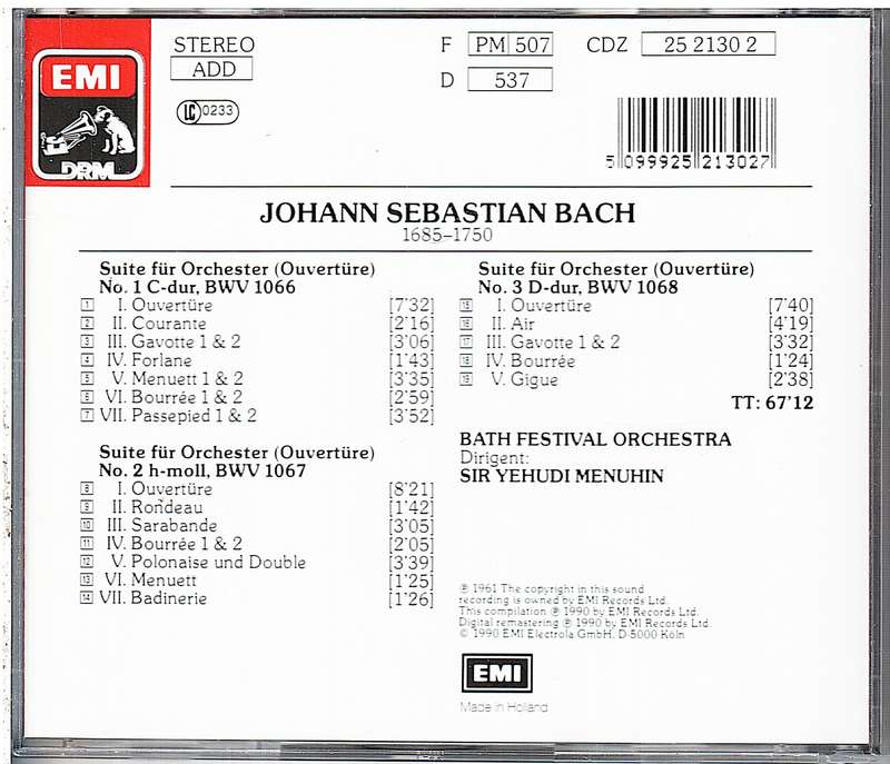 Bach: Orchestral Suites No 1-3 - Bath Festival Orchestra, Yehudi Menuhin cond.   CD