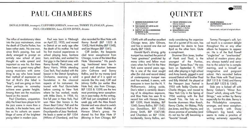 Paul Chambers - Quintet (with Donald Byrd, Cliff Jordan, Tommy Flanagan & Elvin Jones) CD