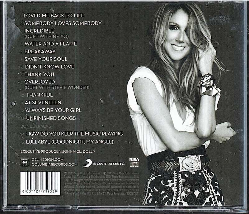 Celine Dion - Loved Me Back To Life CD jewelcase in cardboard slipcover