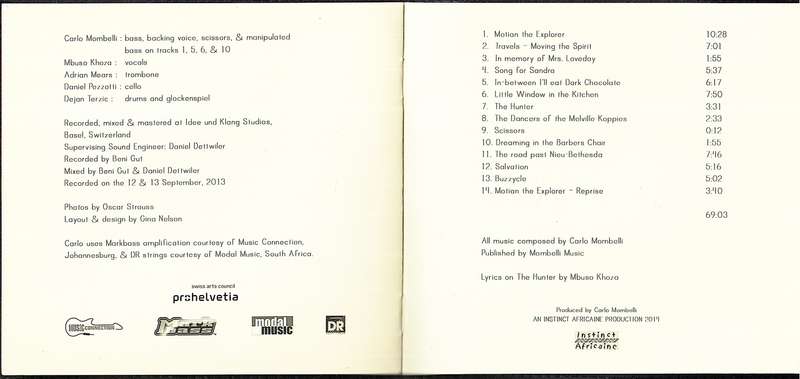 Carlo Mombelli - Stories CD (feat. Mbuso Khoza | Adrian Mears | Daniel Pezzotti | Dejan Terzic)