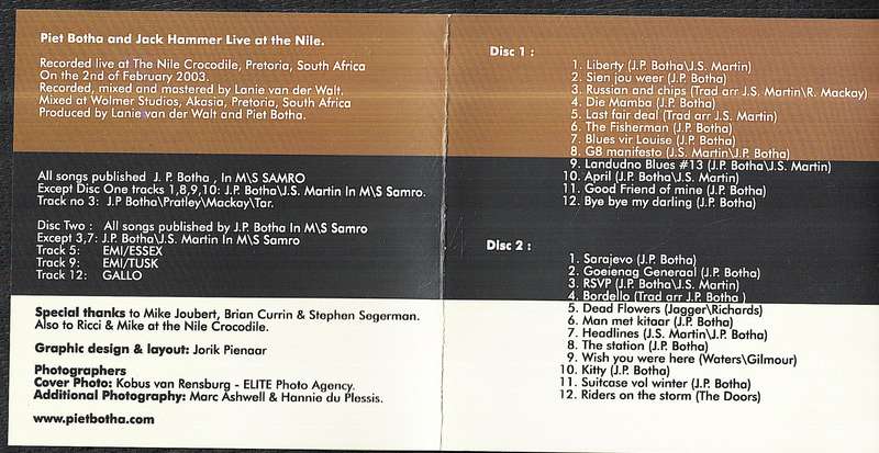 Piet Botha & Jack Hammer - Live at The Nile 2xCD