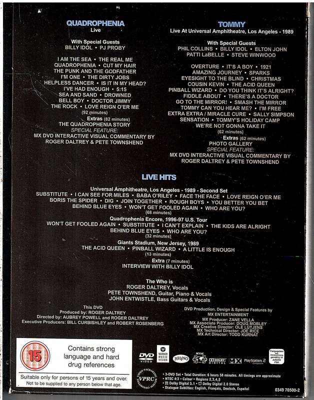 The Who - Tommy / Quadrophenia and Live 3 DVD box in slipcase