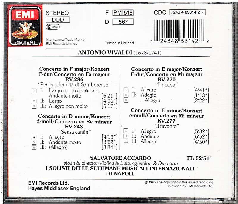 Vivaldi: 4 Violin Concertos - Salvatore Accardo,  Settimane Musicali Internazionali di Napoli CD