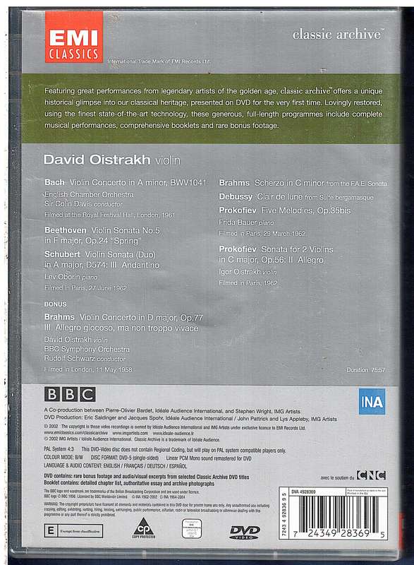 David Oistrakh: Bach/Beethoven/Prokofiev DVD