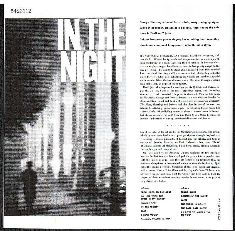 The George Shearing Quintet with Dakota Staton - In The Night CD