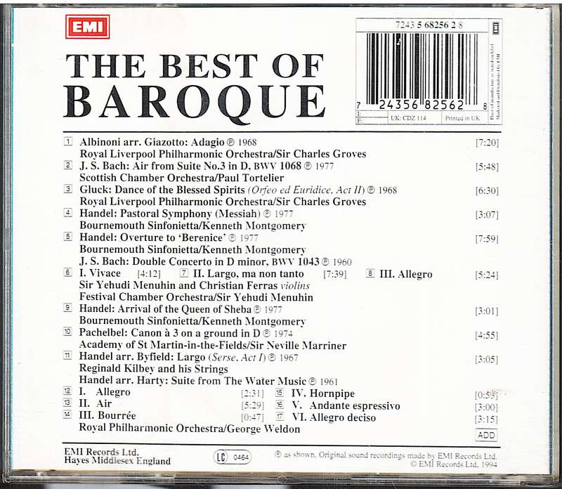 The Best of Baroque: Albinoni, JS Bach, Pachelbel, Gluck, Handel CD