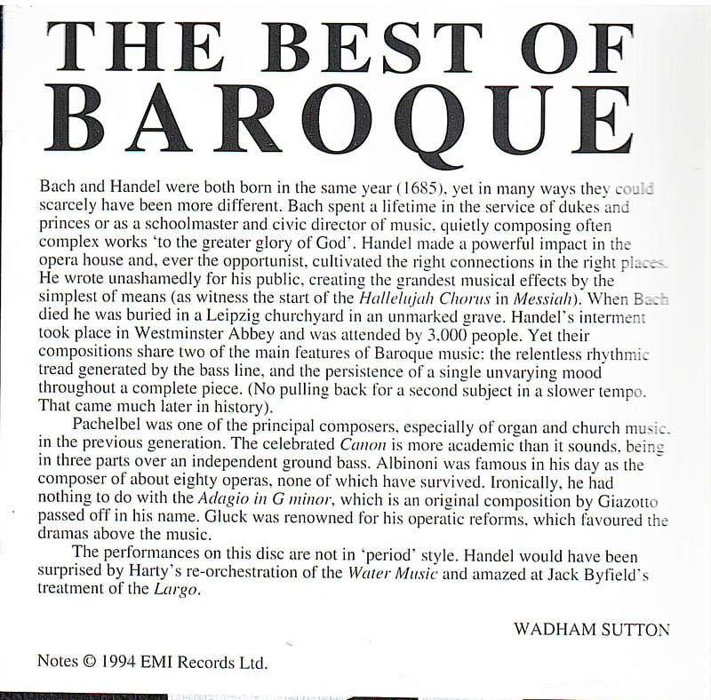 The Best of Baroque: Albinoni, JS Bach, Pachelbel, Gluck, Handel CD
