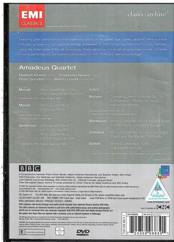 Amadeus Quartet: Beethoven/Mozart DVD