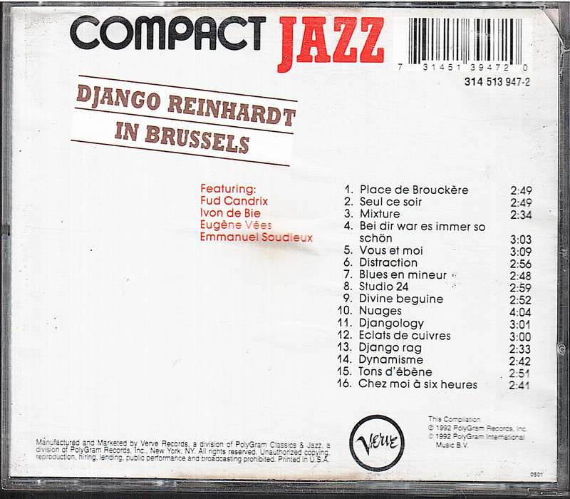 Django Reinhardt in Brussels - Compact Jazz CD