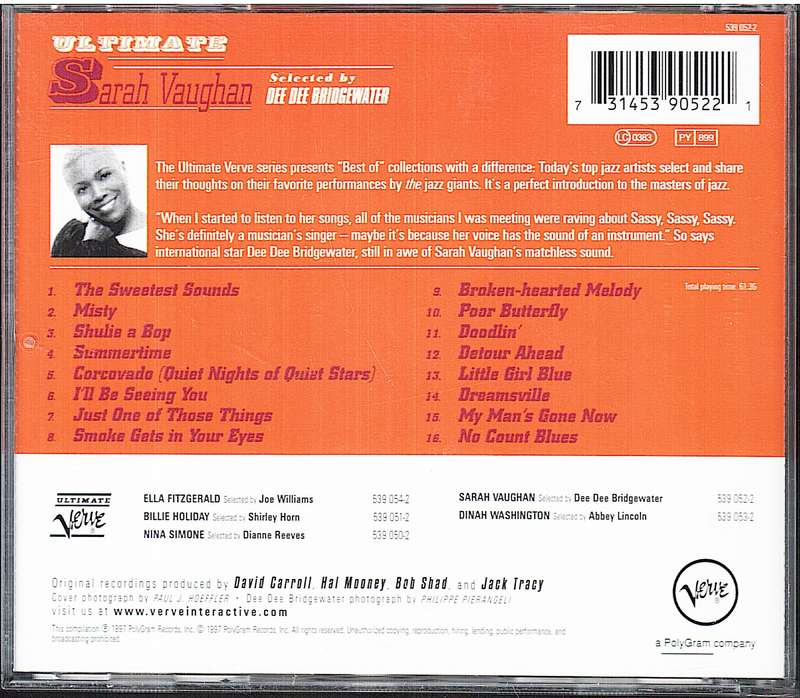 Sarah Vaughan - Ultimate Sarah Vaughan CD [Selected by Dee Dee Bridgewater]
