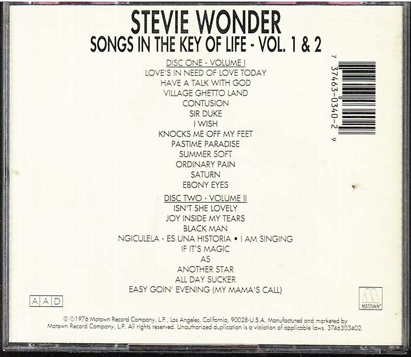 Stevie Wonder - Songs in the Key of Life 2 CD set