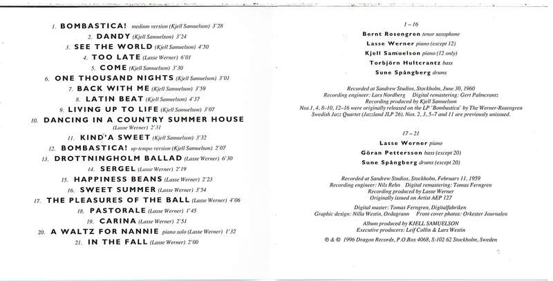 Lasse Werner & Bernt Rosengren  Bombastica! 1959-60 CD