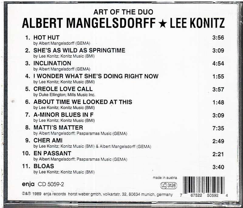 Art of the Duo - Albert Mangelsdorff/Lee Konitz CD