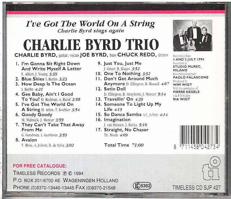 Charlie Byrd Trio  I've Got The World On A String CD