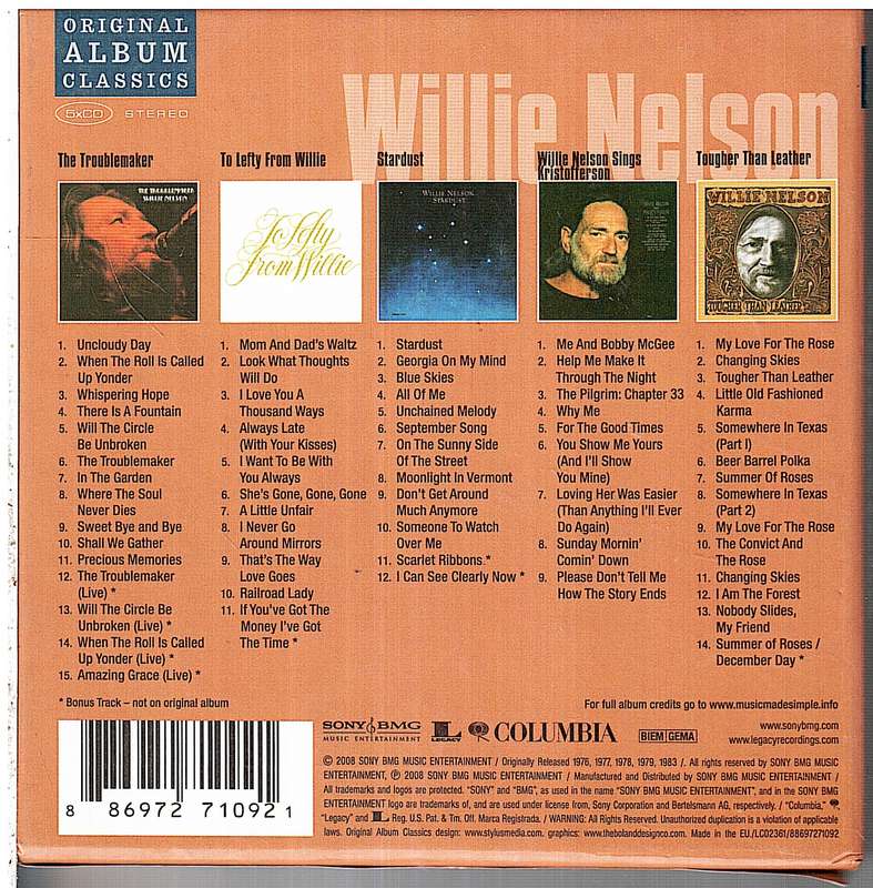 Willie Nelson  Original Album Classics 5 CD Box [Each CD in own cardboard sleeve]
