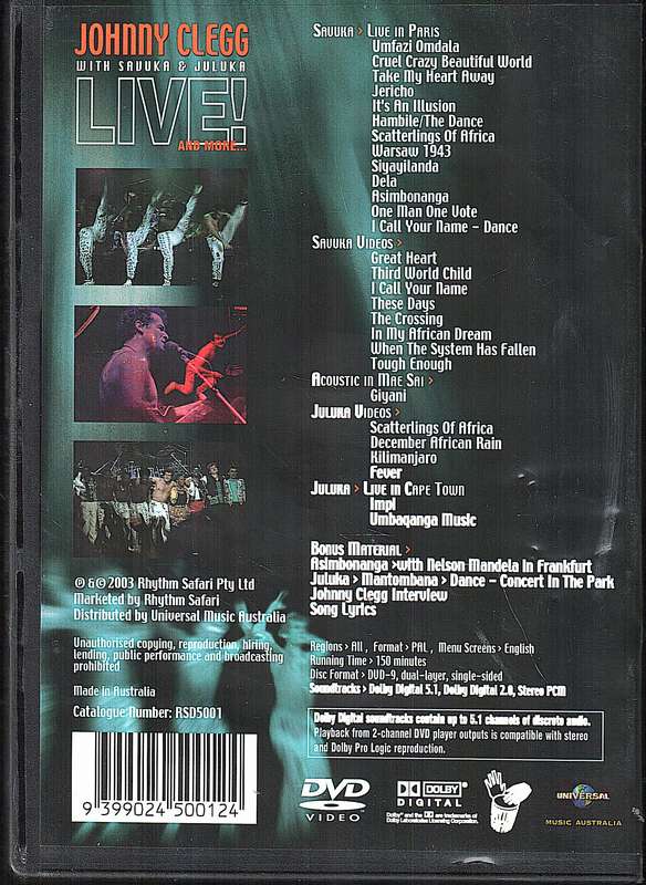 Johnny Clegg with Savuka & Juluka: Live! and More... DVD