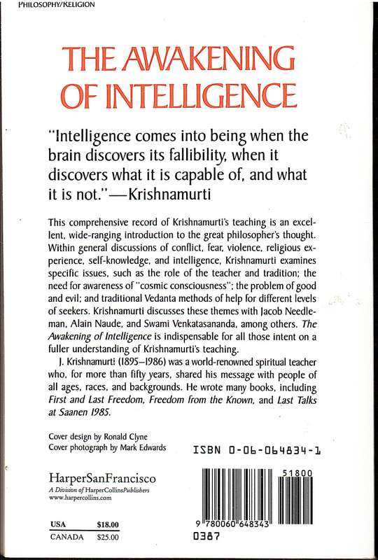 The Awakening of Intelligence - J Krishnamurti