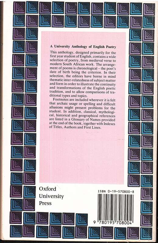 A University Anthology of English Poetry - DR Beeton et al