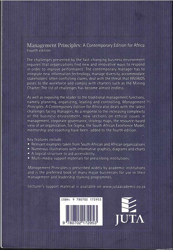 Management Principles: A Contemporary Edition for Africa (4th Edition) - PJ Smit et al