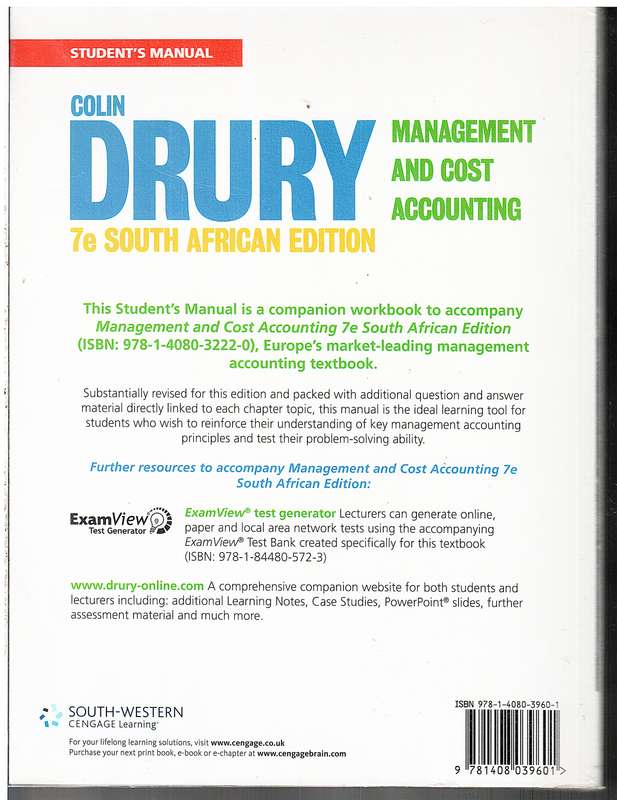 Management and Cost Accounting Student's Manual - Colin Drury {7th South African Edition)