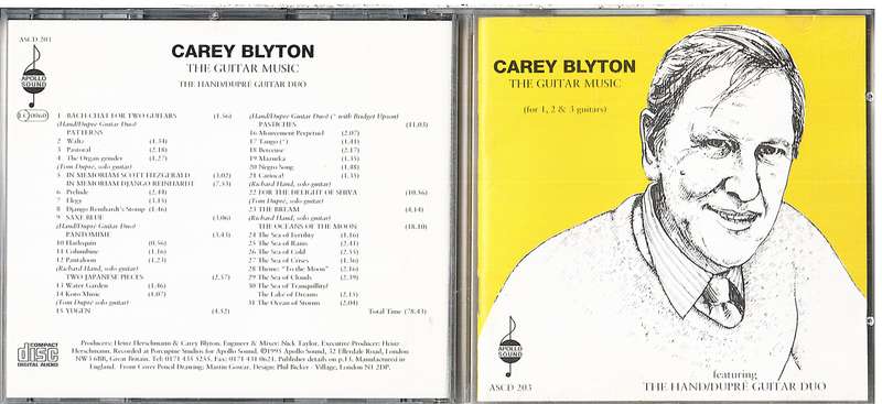 Carey Blyton (featuring The Hand/Dupre Guitar Duo - The Guitar Music (for 1, 2 & 3 guitars) CD