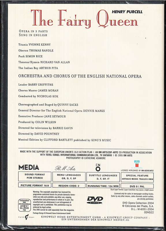Purcell: The Fairy Queen - Yvonne Kenny, Thomas Randle, English National Opera, Nicholas Kok DVD