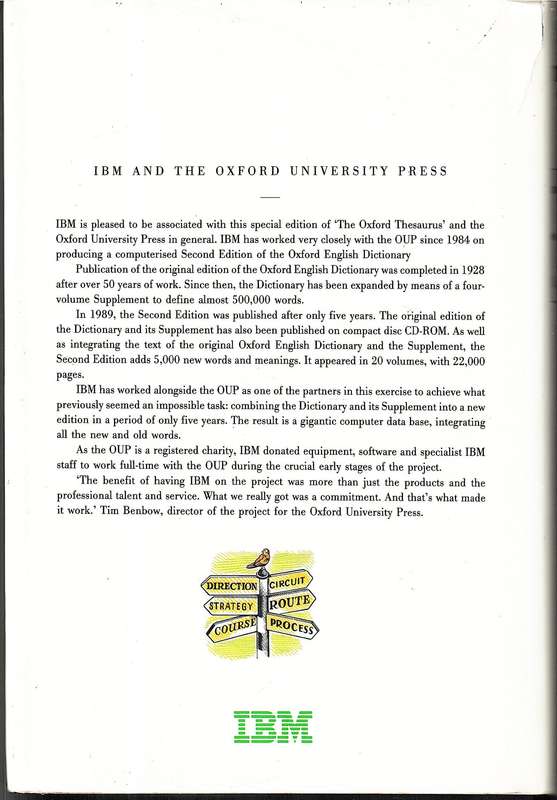 Oxford Thesaurus: An A-Z Dictionary of Synonyms - Laurence Urdang [Special IBM Edition]
