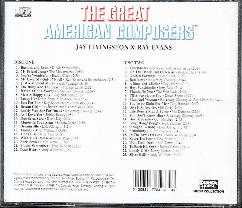 Various - The Great American Composers: Jay Livingston & Ray Evans Double CD