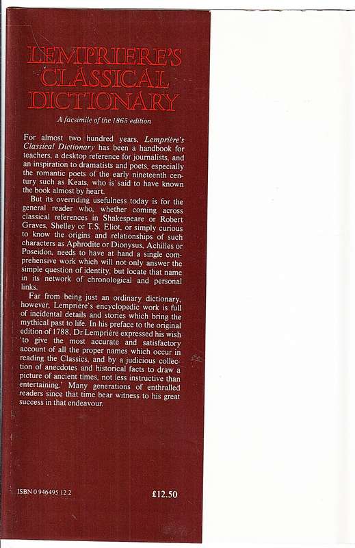 Lempriere's Classical Dictionary - J Lampriere