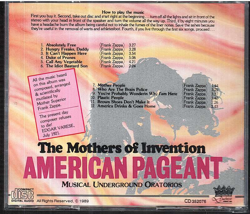 The Mothers Of Invention - American Pageant (Musical Underground Oratorios) CD