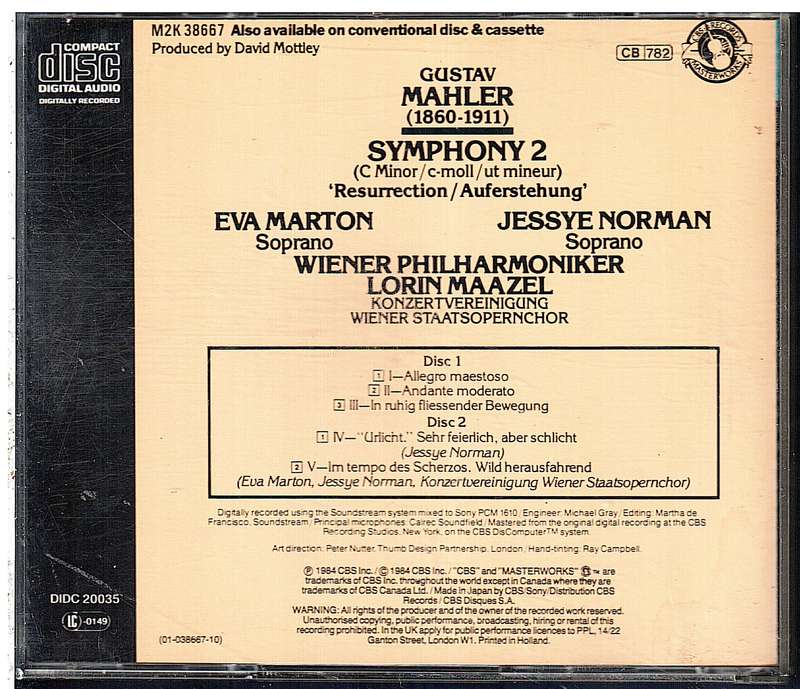 Gustav Mahler: Symphony 2 Resurrection - Eva Marton/Wiener Philharmoniker, Lorin Maazel 2 CD Set