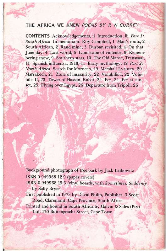 Mantis Editions of Southern African Poets 1: RN Curry - The Africa We Knew (Jack Cope Ed.)