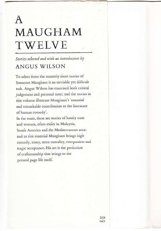 W Somerset Maugham: A Maugham Twelve [Stories Selected and with an Introduction by Angus Wilson]