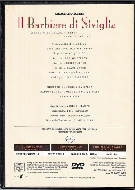 Rossini: Il Barbiere Di Siviglia - Cecilia Bartoli, David Kuebler, RSO Stuttgart, Gabriele Ferro DVD