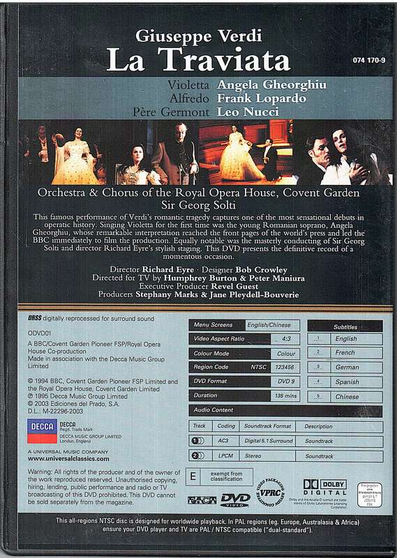 Verdi: La Traviata - Angela Gheorghiu, Frank Lopardo, Royal Opera House, Georg Solti DVD