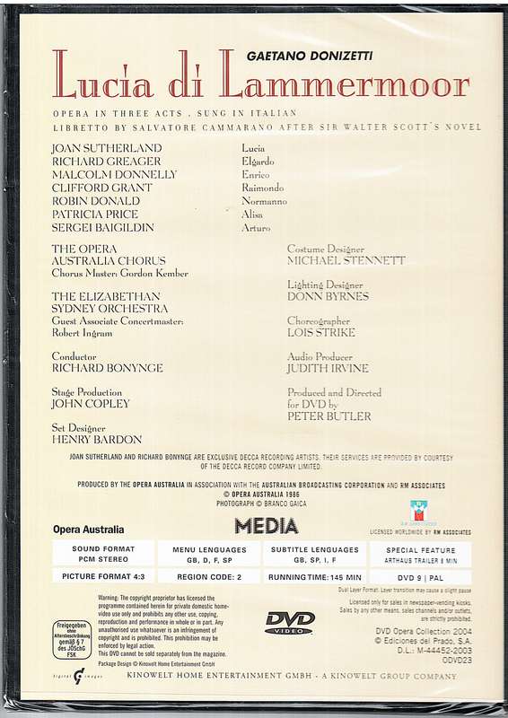 Donizetti - Lucia di Lammermoor - Joan Sutherland, Richard Greager, Opera Australia, Richard Bon DVD