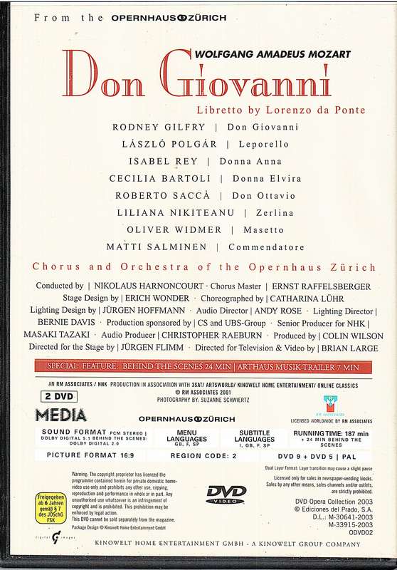 Mozart: Don Giovanni - Cecilia Bartoli, Rodney Gilfry, Opernhaus Zurich, Nicolaus Harnoncourt 2 DVD