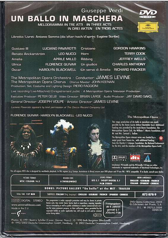 Verdi: Un Ballo in Maschera - Pavarotti, Leo Nucci,Aprile Millo,Metropolitan Opera, James Levine DVD