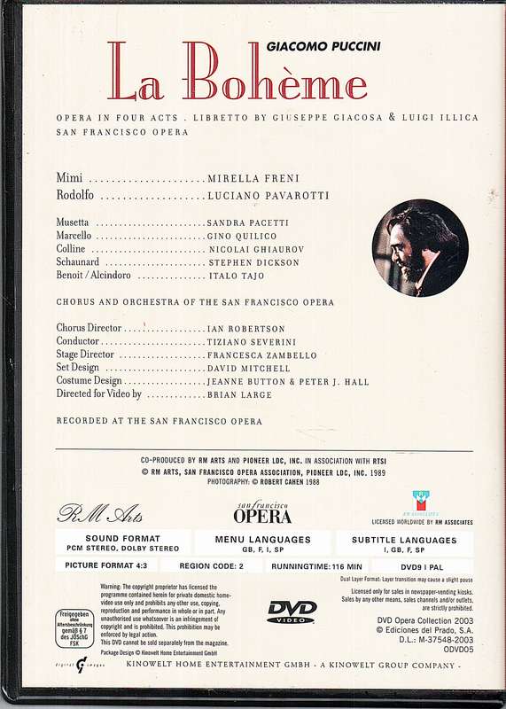 Puccini: La Boheme - Mirella Freni, Luciano Pavarotti, San Fransisco Opera, Tiziano Severini DVD