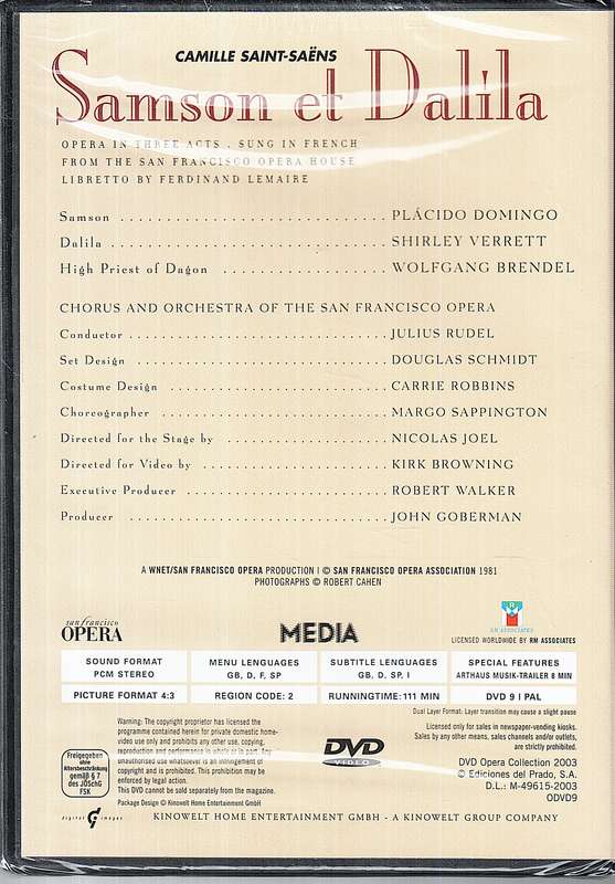 Saint-Saens: Samson et Dalila - Placido Domingo, Shirley Verret, San Fransisco Opera, J Rudel DVD