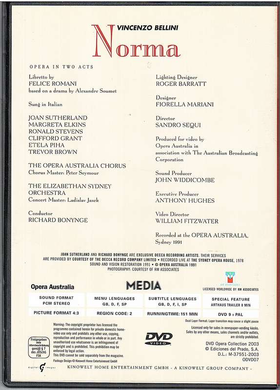 Bellini: Norma - Joan Sutherland, Margareta Elkins, Opera Australia, Richard Bonynge DVD