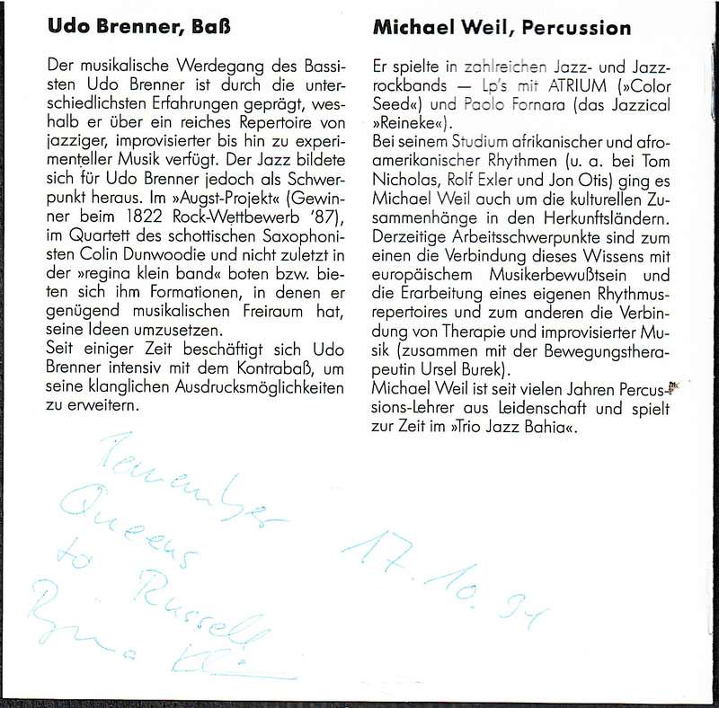 Regina Klein Band - Art und Weise CD [INSCRIBED BY REGINA KLEIN]