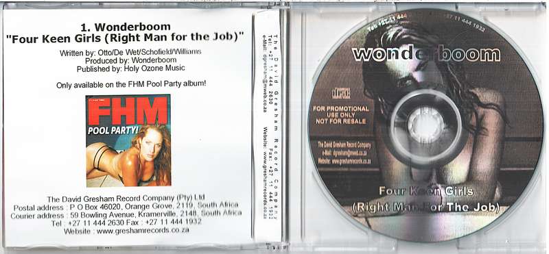 Wonderboom - Four Keen Girls (Right Man For The Job) CD Single [PROMO - from FHM Pool Party Album]