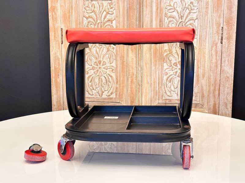 Multipurpose Garage Chair with Rotatable Wheels & Tool Tray